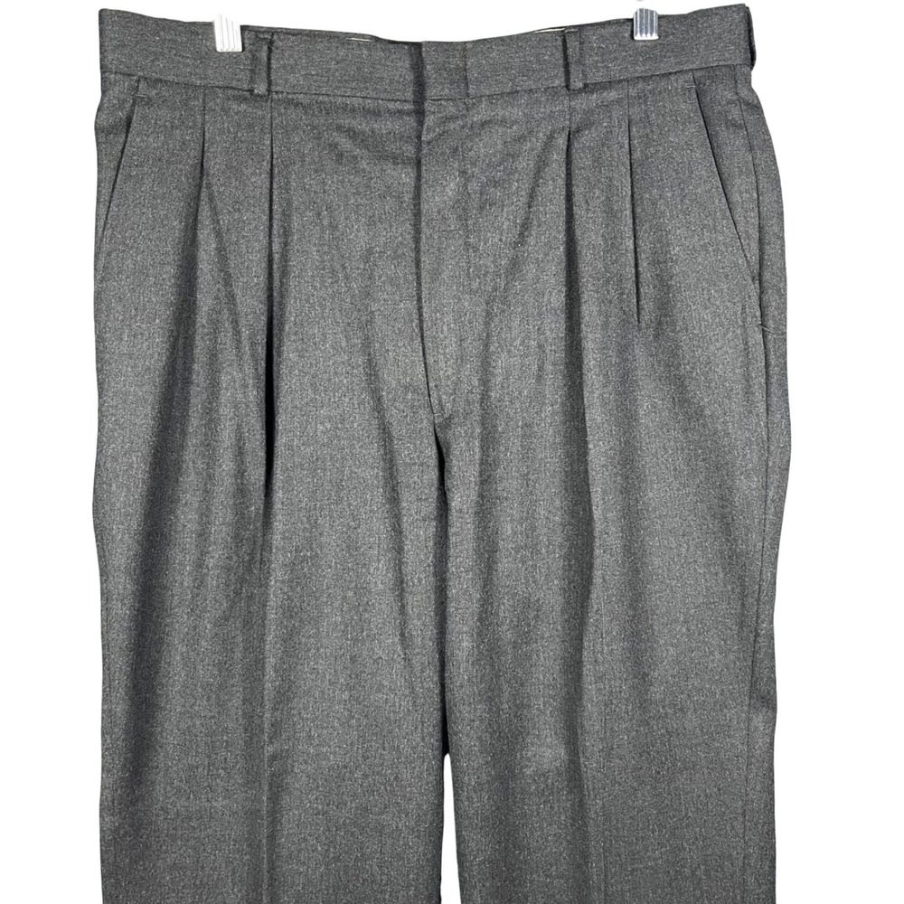 L.L. Bean Dress Pants Men 35 Gray 100% Pure Wool Pleated Vintage USA Made Slacks